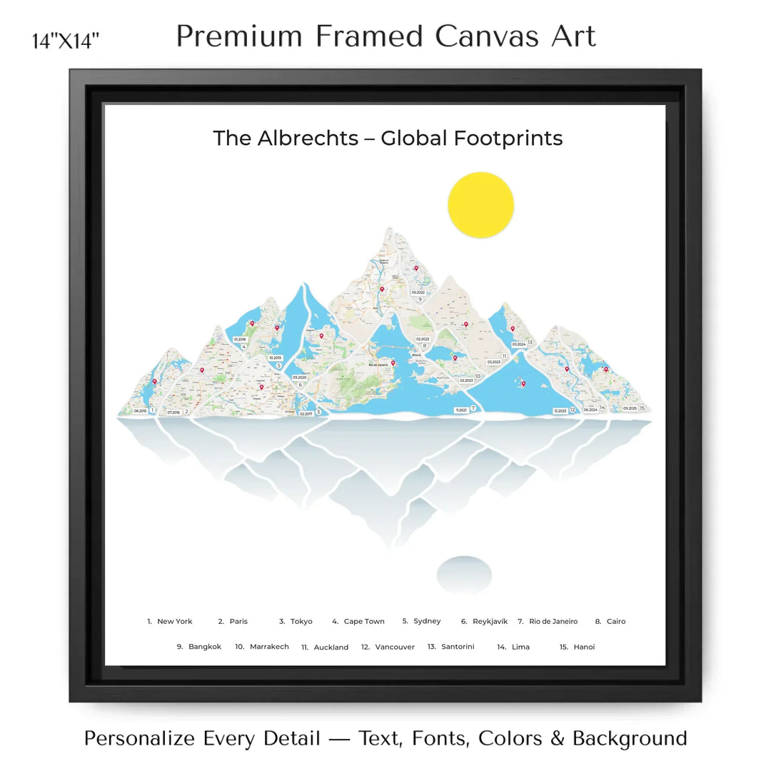 Custom Mountain Range Location Maps Wall Art -14x14 framed canvas-ARTFULANE