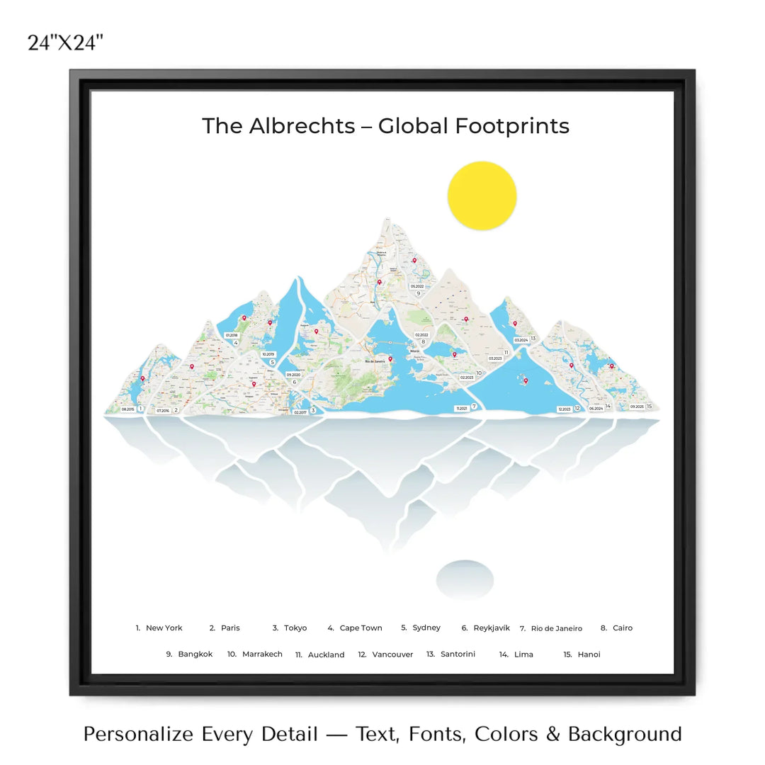 Custom Mountain Range Location Maps Wall Art -24x24 framed canvas-ARTFULANE