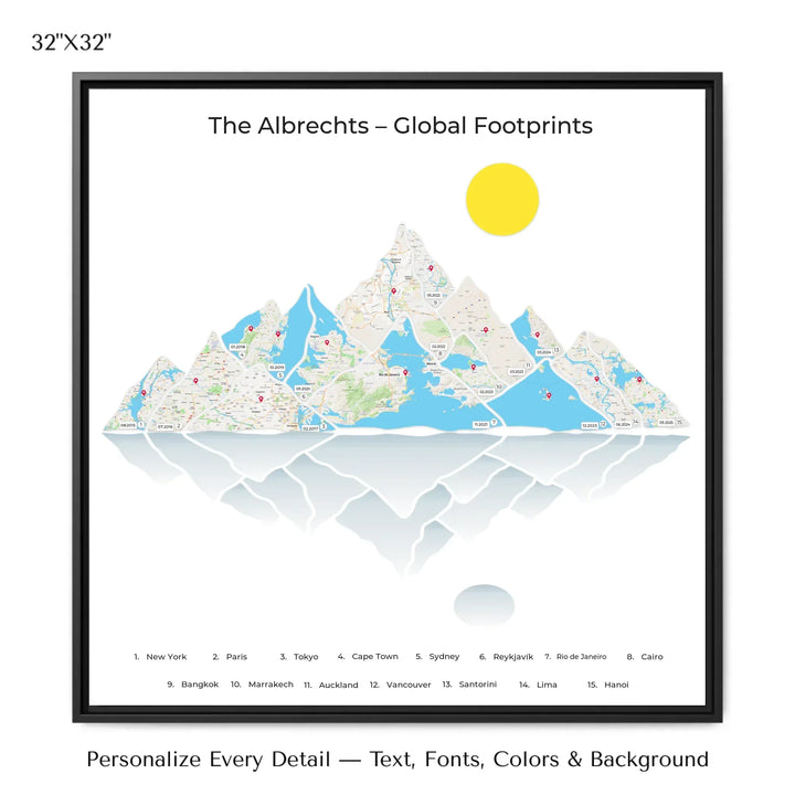Custom Mountain Range Location Maps Wall Art -32x32 framed canvas-ARTFULANE