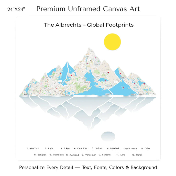 Custom Mountain Range Location Maps Wall Art - 24x24 stretched canvas-ARTFULANE