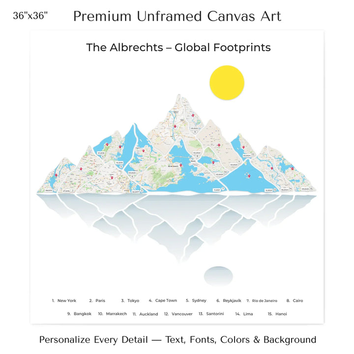 Custom Mountain Range Location Maps Wall Art - 36x36 stretched canvas-ARTFULANE