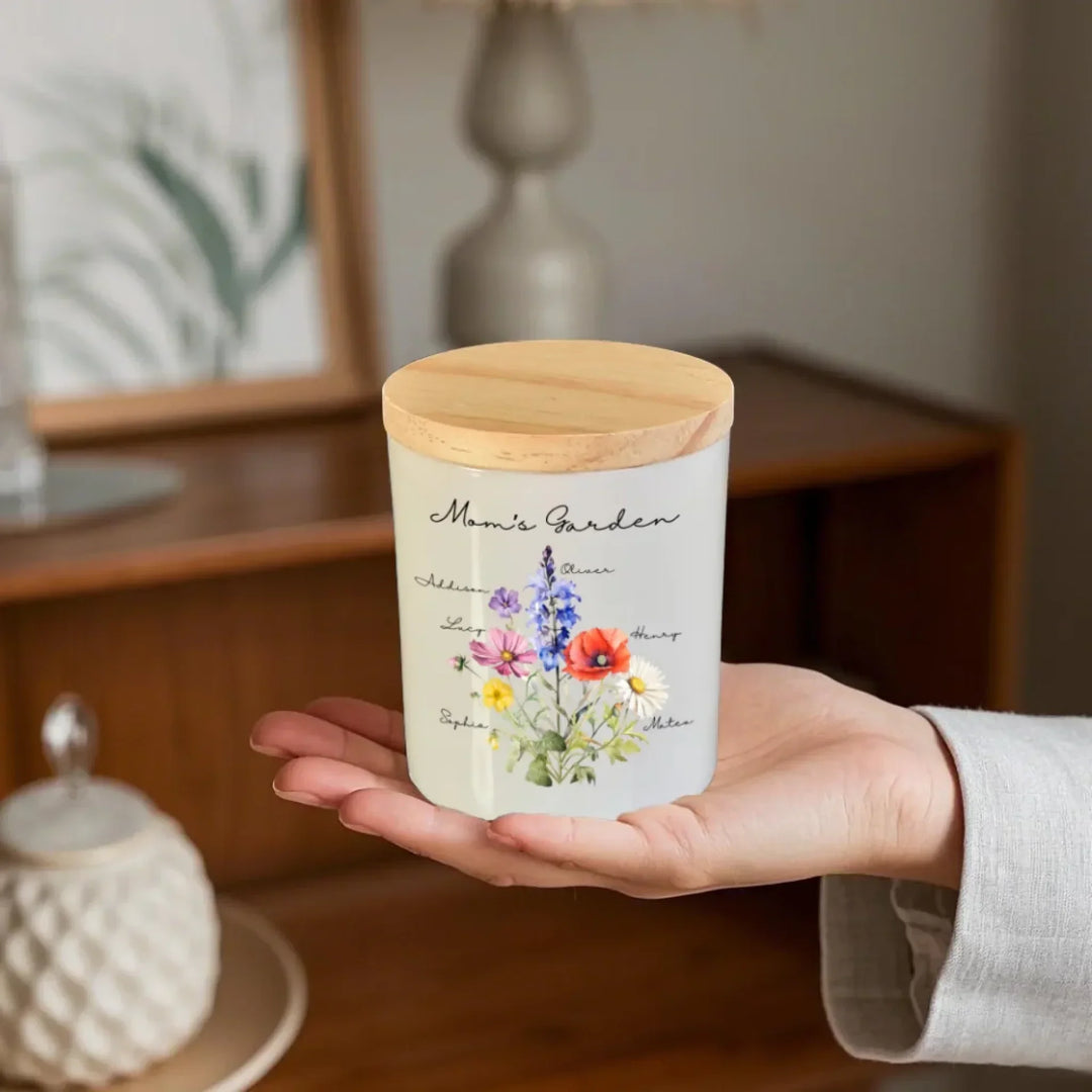 Custom-Birth-Month-Flower-Bouquet-White-Glass-Jar-With-LED-Candle-back-view-artfulane