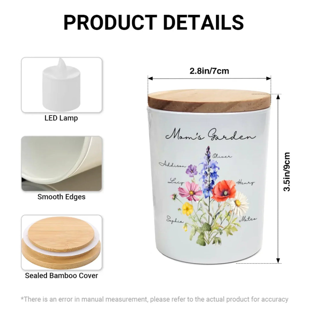 Custom-Birth-Month-Flower-Bouquet-White-Glass-Jar-With-LED-Candle-size-chart-artfulane