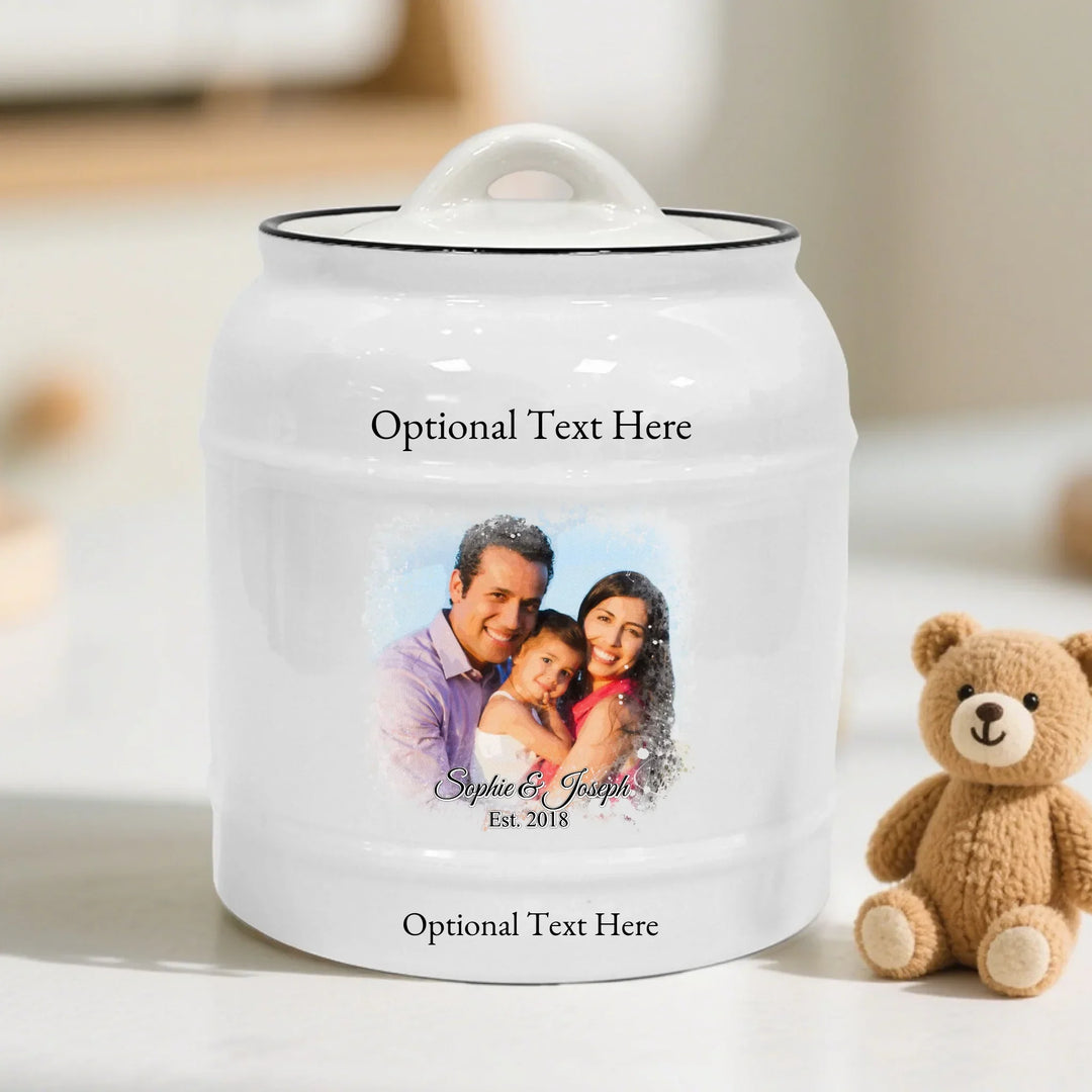 Custom Watercolor Photo Ceramic Cookie Jar