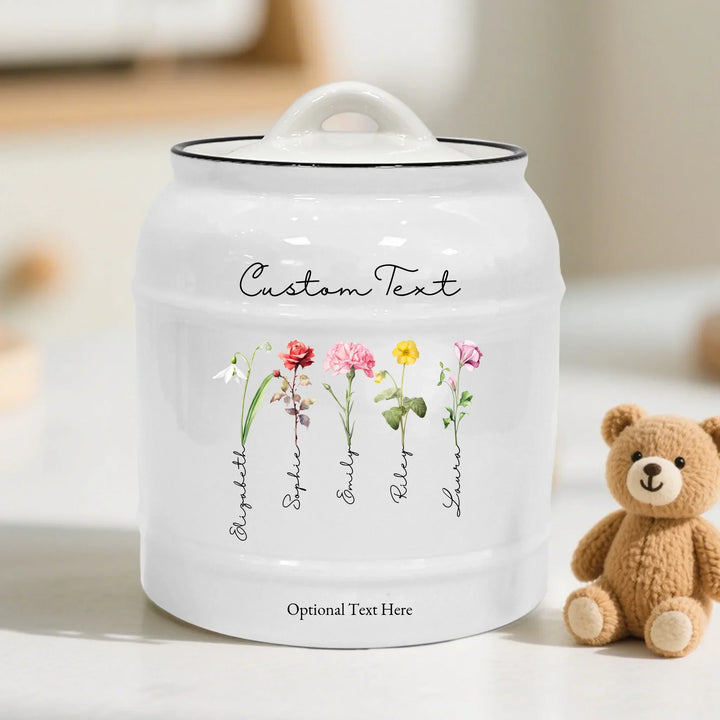 Custom Watercolor Birth Month Flower Cookie Jar