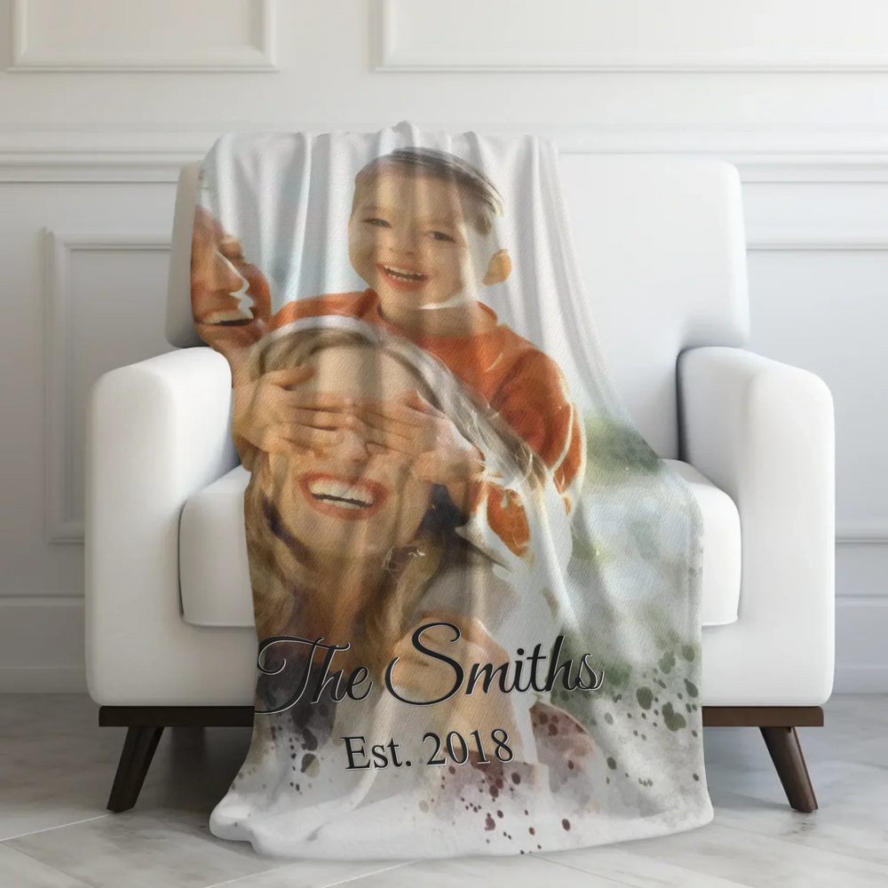 Custom-Watercolor-Birth-Month-Flower-Garden-velveteen-Blanket-on-chair-artfulane