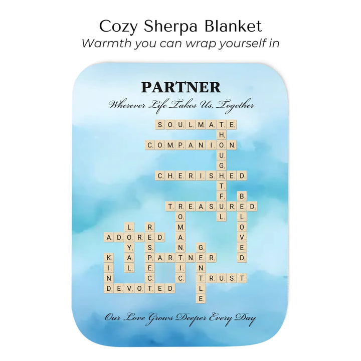 Custom Partner Word Tile - Cozy Sherpa Blanket-ARTFULANE