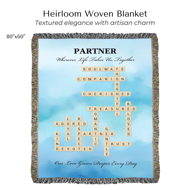 Custom Partner Word Tile - Heirloom Woven Blanket 80"x60"-ARTFULANE