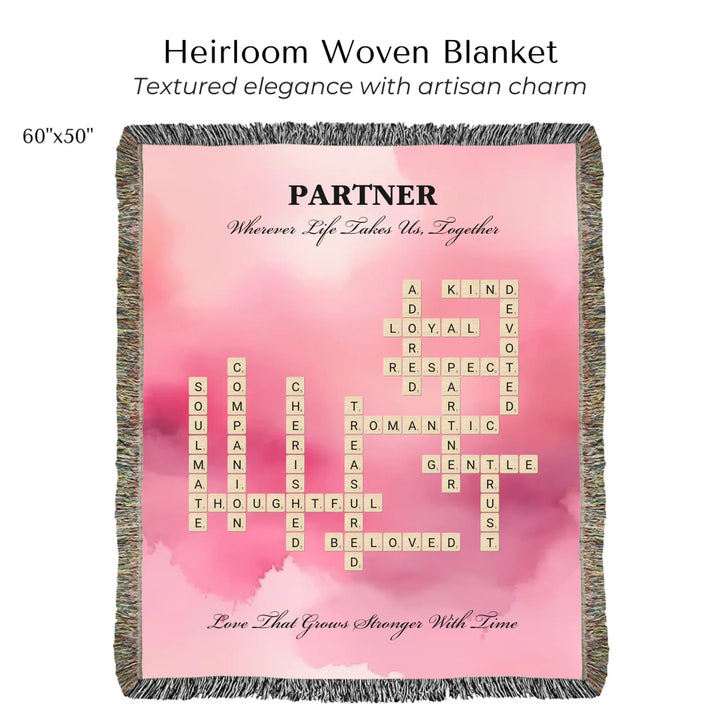 Custom Partner Word Tile - Heirloom Woven Blanket 60"X50"-ARTFULANE
