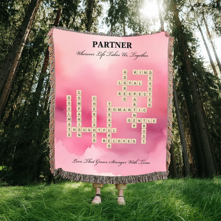 Custom Partner Word Tile - Heirloom Woven Blanket In Nature-ARTFULANE
