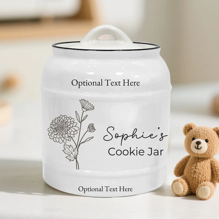Custom Line Art Birth Flower Cookie Jar