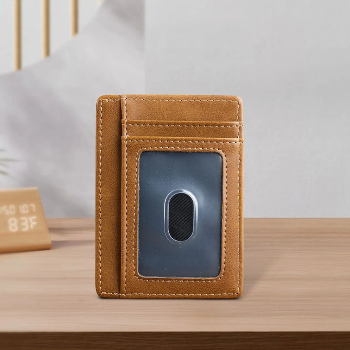 Back of Custom engraved men’s leather card wallet in brown leather featuring Best Custom Since Year design and personalized text — premium gift by ARTFULANE.