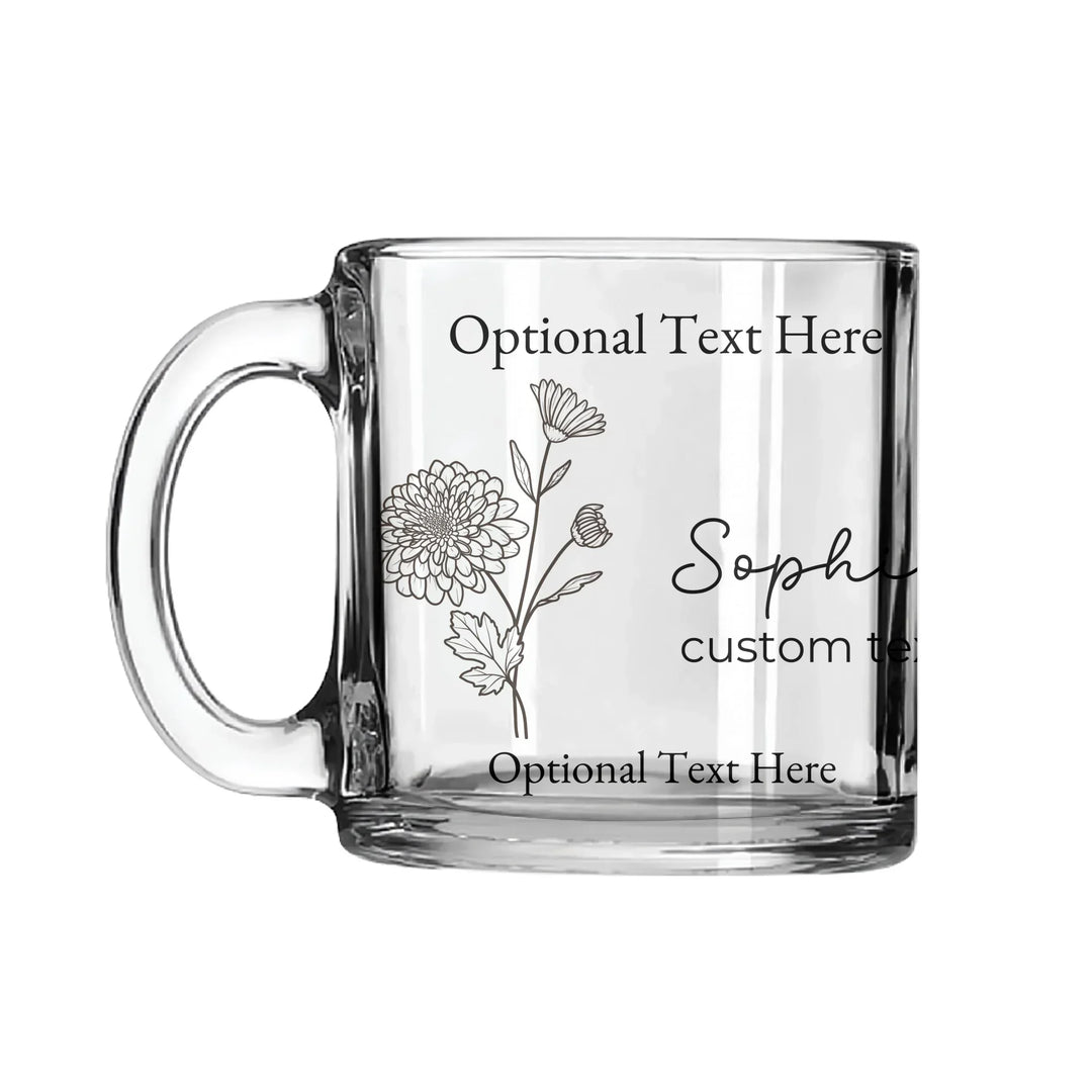 Custom Line Art Birth Flower Clear Glass Mug