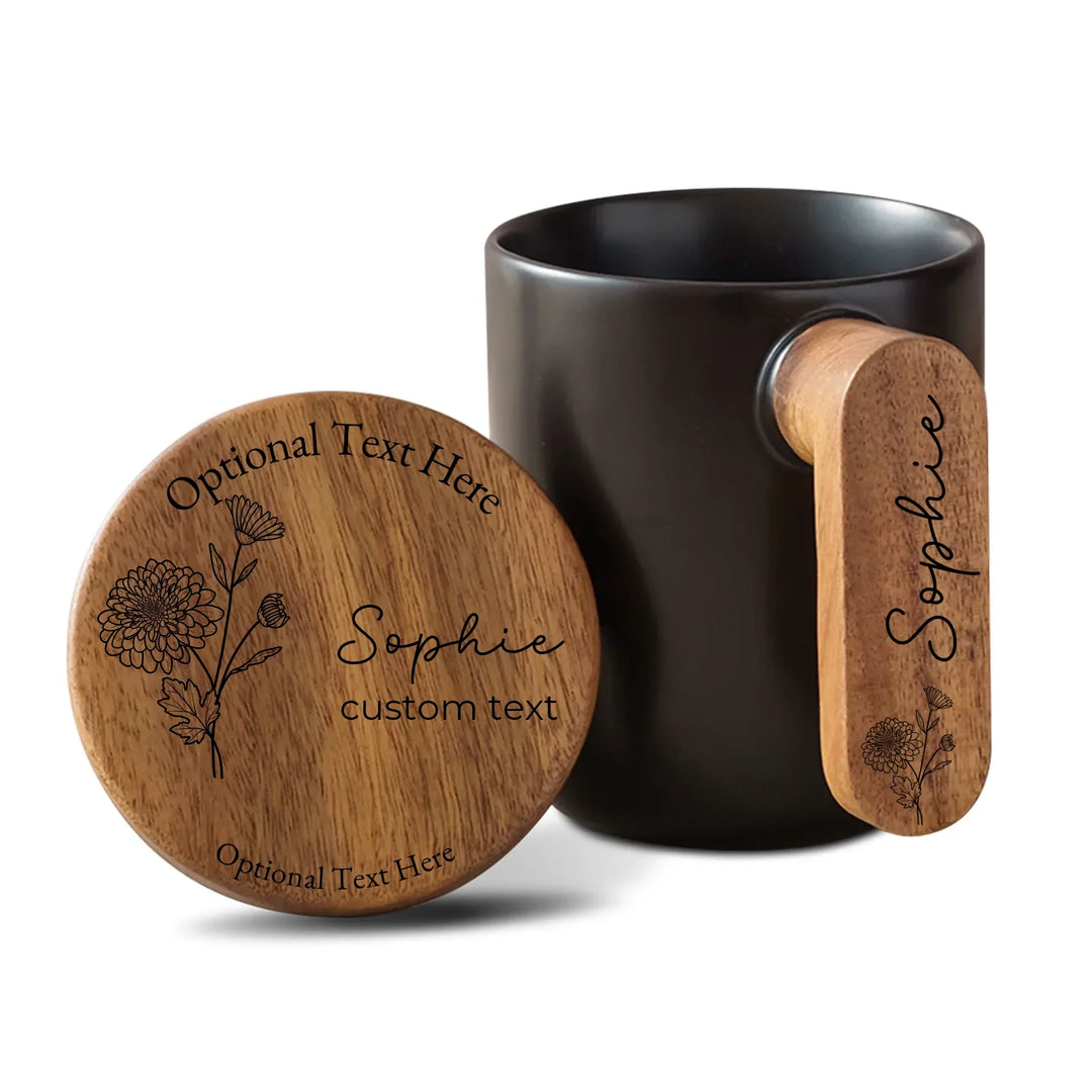 Custom Engraved Birth Flower Ceramic Mug