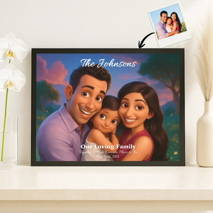 Personalized star map wall art with mountain landscape, custom night sky, constellation lines, and editable names, date, and coordinates -framed canvas on shelf-ARTFULANE