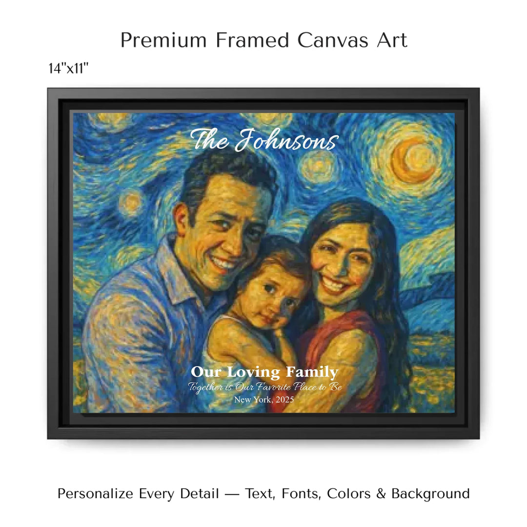 Personalized star map wall art with customizable background, title, names, date, location, and coordinates - 14x11 framed canvas-ARTFULANE