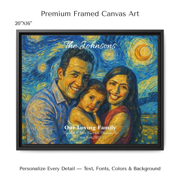 Personalized star map wall art with customizable background, title, names, date, location, and coordinates - 20x16 framed canvas-ARTFULANE