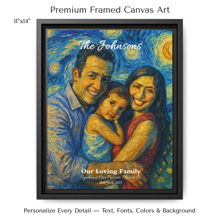 Personalized star map wall art with customizable background, title, names, date, location, and coordinates - 11x14 framed canvas-ARTFULANE