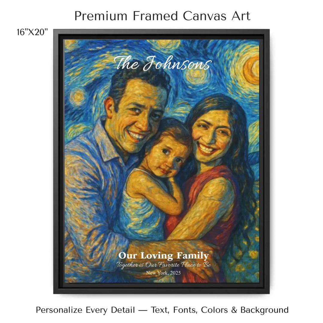 Personalized star map wall art with customizable background, title, names, date, location, and coordinates - 16x20 framed canvas-ARTFULANE