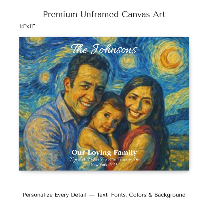 Personalized star map wall art with customizable background, title, names, date, location, and coordinates - 14x11 stretched canvas-ARTFULANE