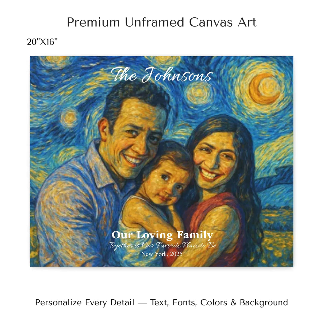 Personalized star map wall art with customizable background, title, names, date, location, and coordinates - 20x16 stretched canvas-ARTFULANE