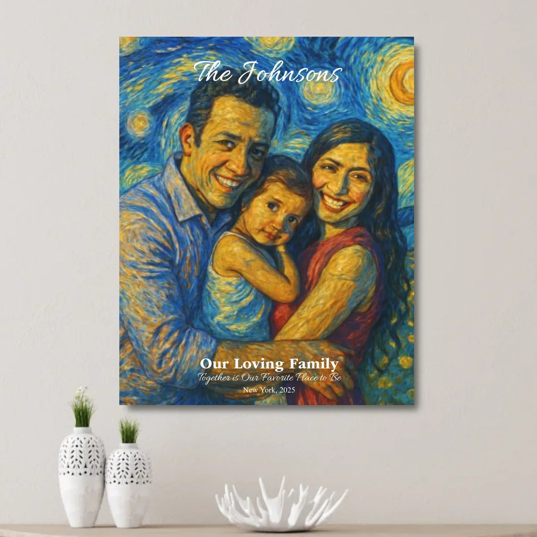 Personalized star map wall art with customizable background, title, names, date, location, and coordinates - unframed canvas on wall-ARTFULANE