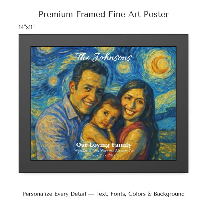 Personalized star map wall art with customizable background, title, names, date, location, and coordinates - 14x11 framed poster-ARTFULANE