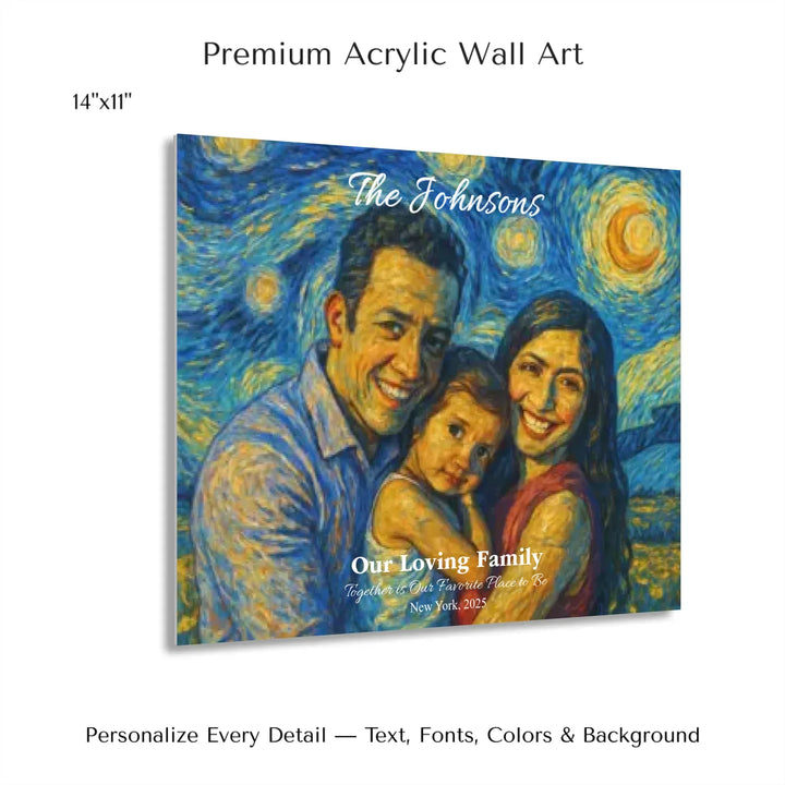 Personalized star map wall art with customizable background, title, names, date, location, and coordinates - 14x11 acrylic print with french cleat-ARTFULANE