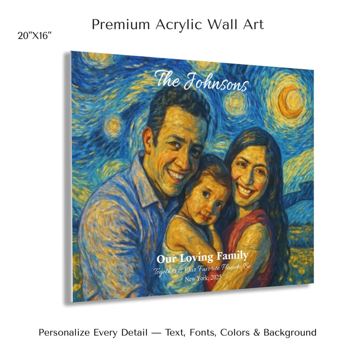 Personalized star map wall art with customizable background, title, names, date, location, and coordinates - 20x16 acrylic print with french cleat-ARTFULANE