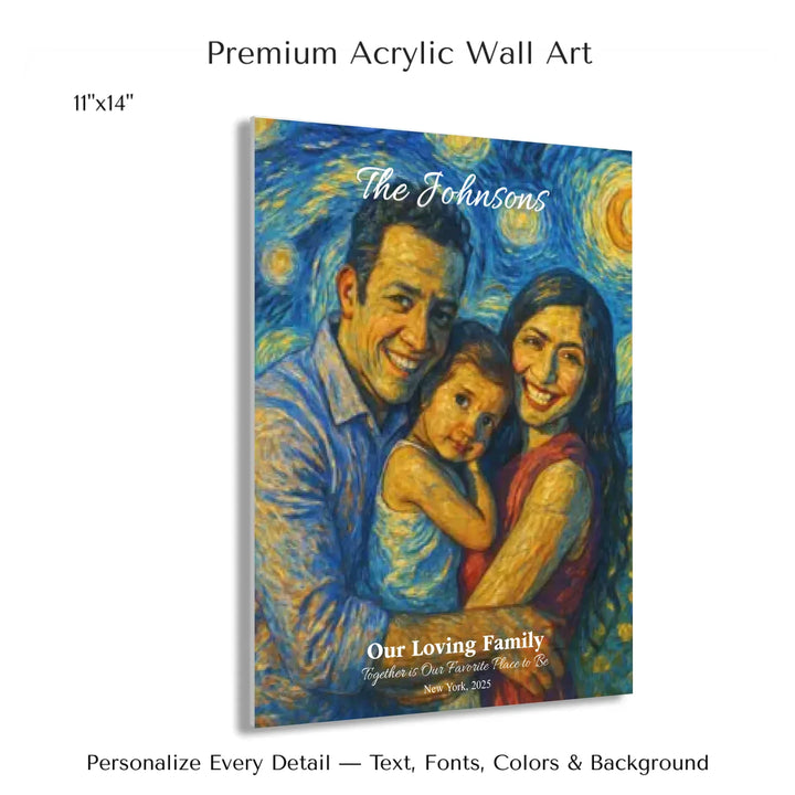 Personalized star map wall art with customizable background, title, names, date, location, and coordinates - 11x14 acrylic print with french cleat-ARTFULANE