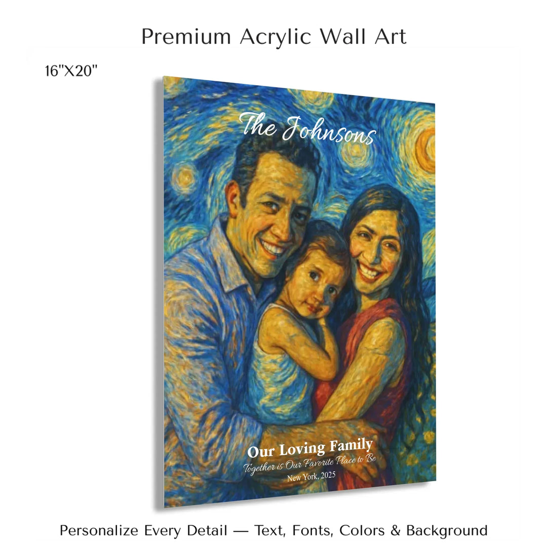 Personalized star map wall art with customizable background, title, names, date, location, and coordinates - 16x20 acrylic print with french cleat-ARTFULANE