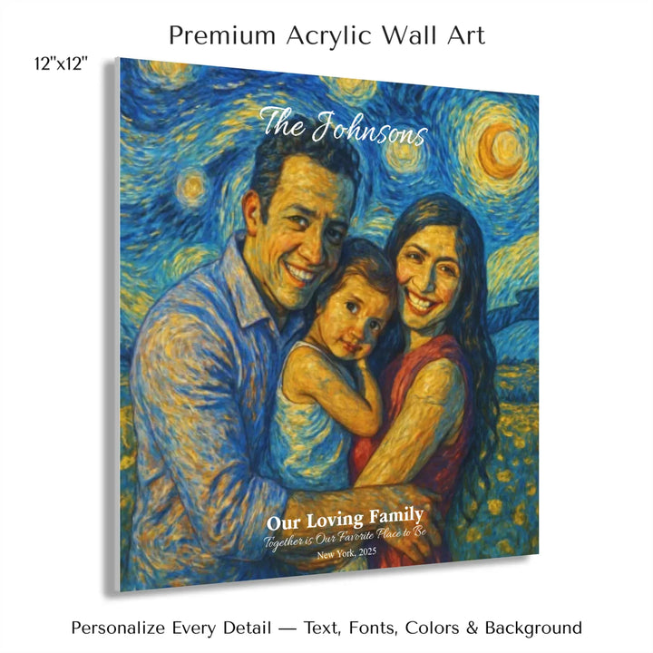 Personalized star map wall art with customizable background, title, names, date, location, and coordinates - 12x12 acrylic print with french cleat-ARTFULANE