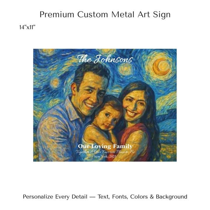 Personalized star map wall art with customizable background, title, names, date, location, and coordinates - 14x11 metal art sign-ARTFULANE