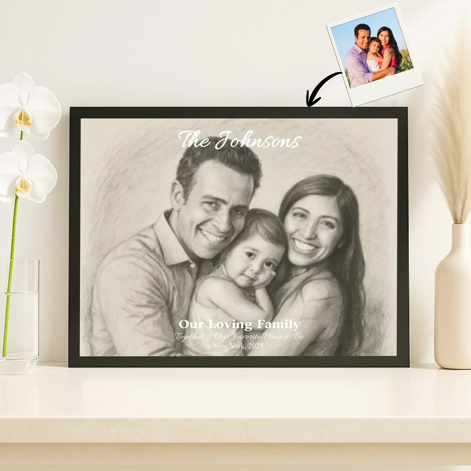 Personalized star map wall art with mountain landscape, custom night sky, constellation lines, and editable names, date, and coordinates -framed canvas on shelf-ARTFULANE