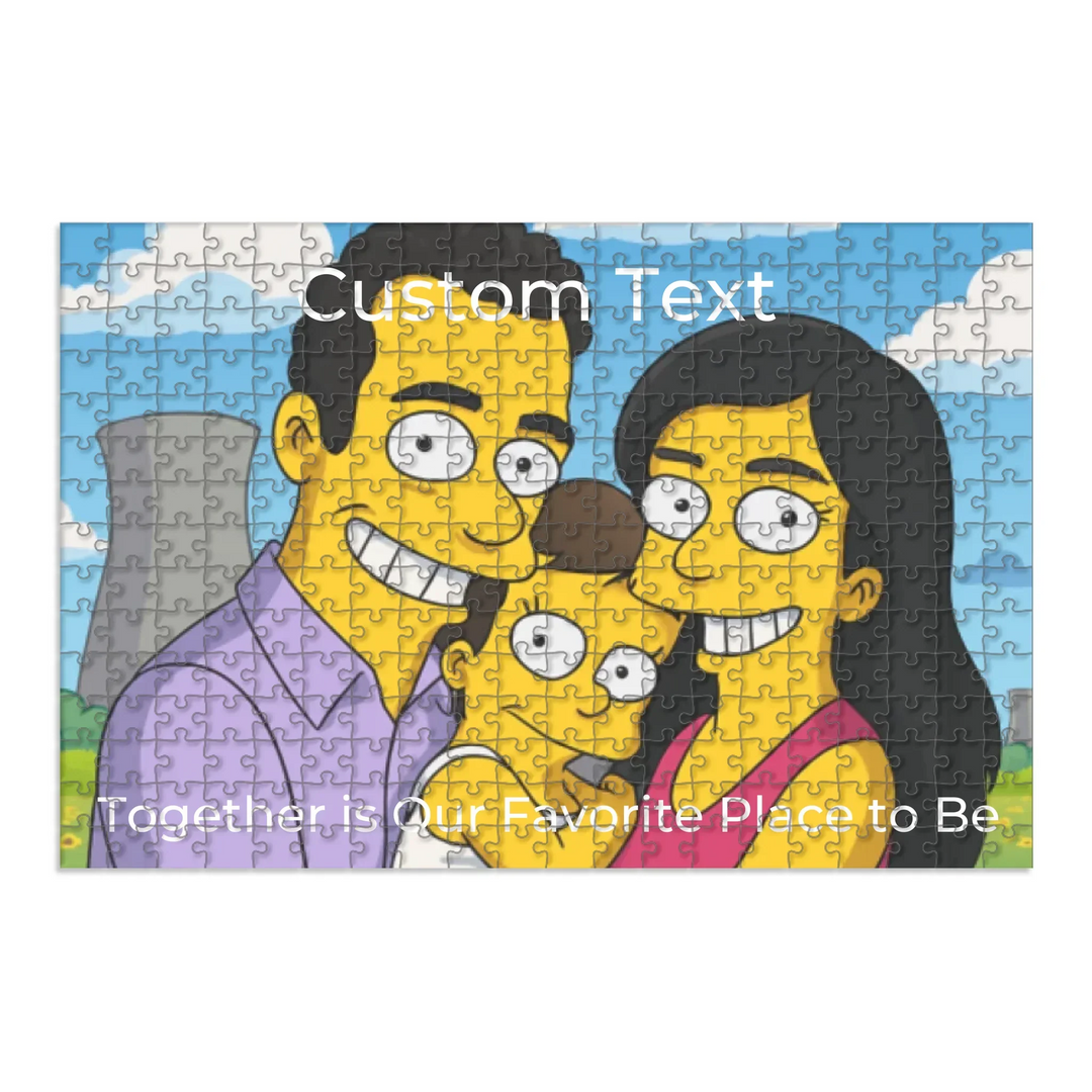 Custom Yellow Cartoon Family Portrait Wooden Puzzle