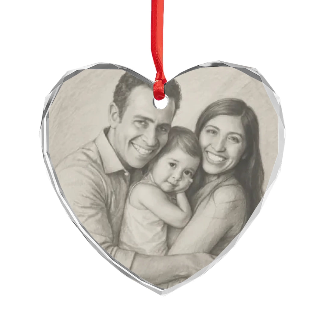Custom Pencil Sketch Portrait Ornament - Ceramic, Glass, Pewter - Circle or Heart
