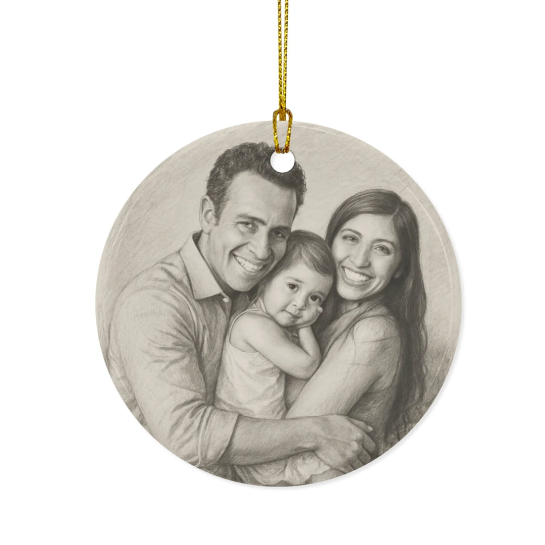 Custom Pencil Sketch Portrait Ornament - Ceramic, Glass, Pewter - Circle or Heart