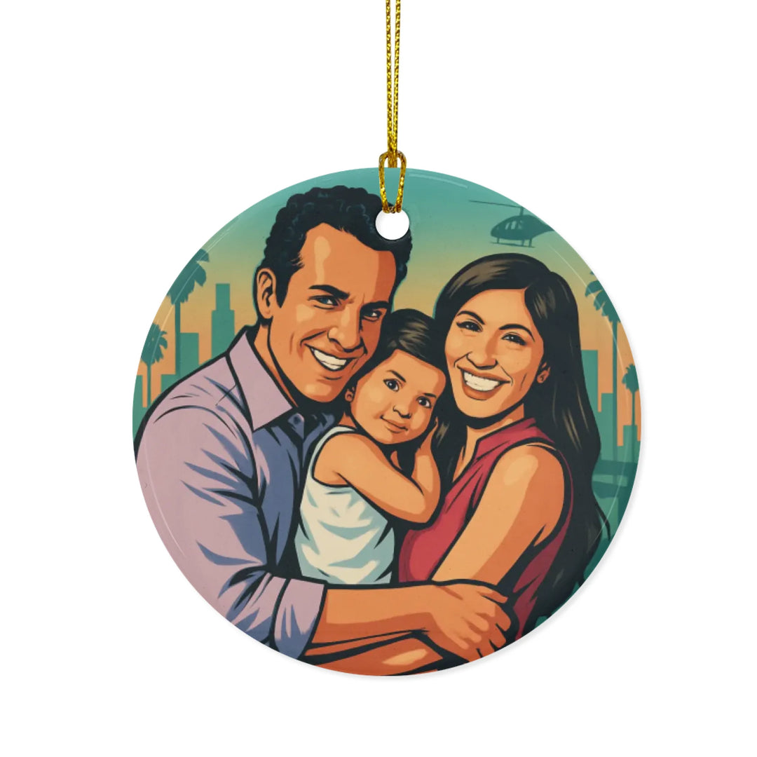 Custom Urban Comic Poster-Style Portrait Ornament - Ceramic, Glass, Pewter - Circle or Heart