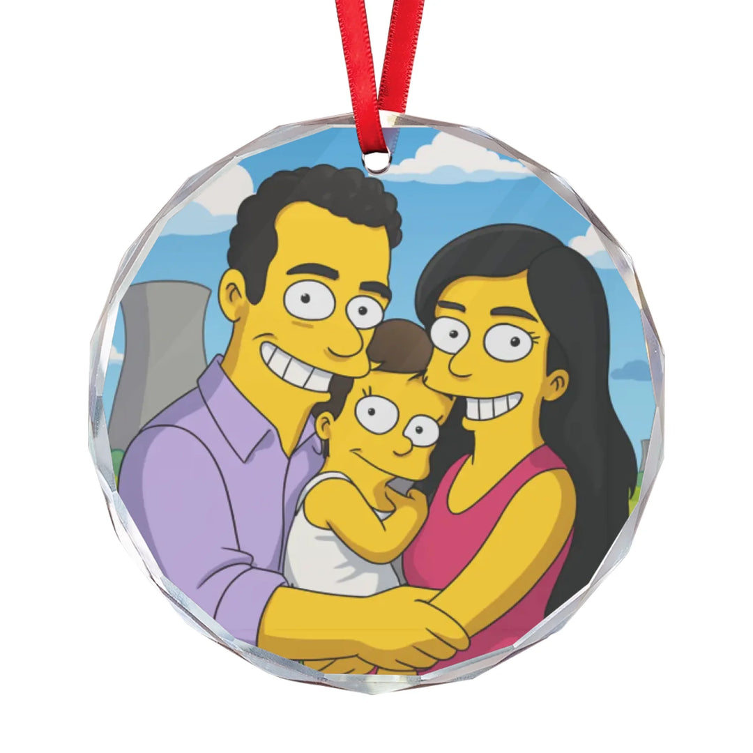 Custom Yellow Cartoon Family Portrait Ornament - Ceramic, Glass, Pewter - Circle or Heart