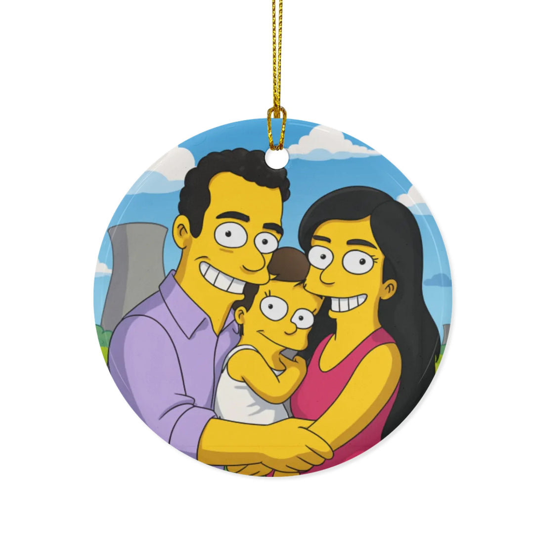 Custom Yellow Cartoon Family Portrait Ornament - Ceramic, Glass, Pewter - Circle or Heart