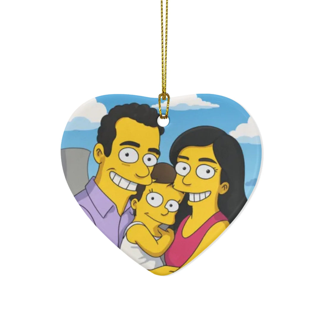 Custom Yellow Cartoon Family Portrait Ornament - Ceramic, Glass, Pewter - Circle or Heart