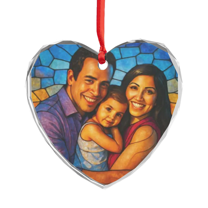 Custom Stained Glass Portrait Ornament - Ceramic, Glass, Pewter - Circle or Heart