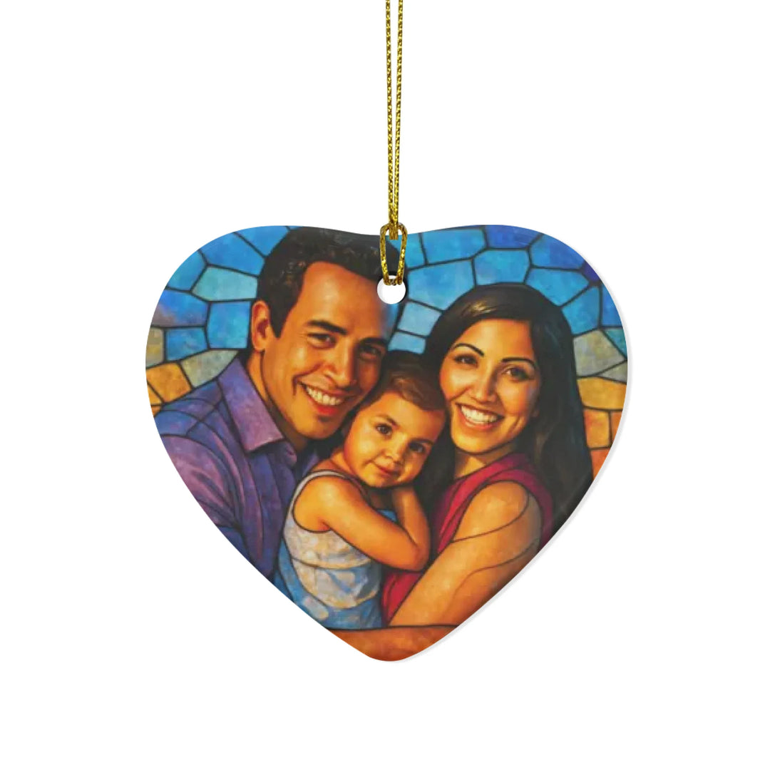 Custom Stained Glass Portrait Ornament - Ceramic, Glass, Pewter - Circle or Heart