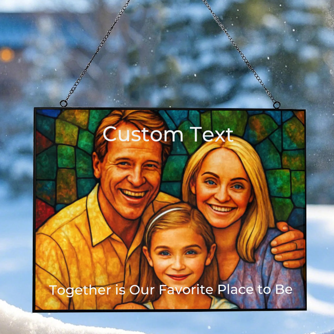 Custom Stained Glass Photo Portrait Rectangle Window Hanging