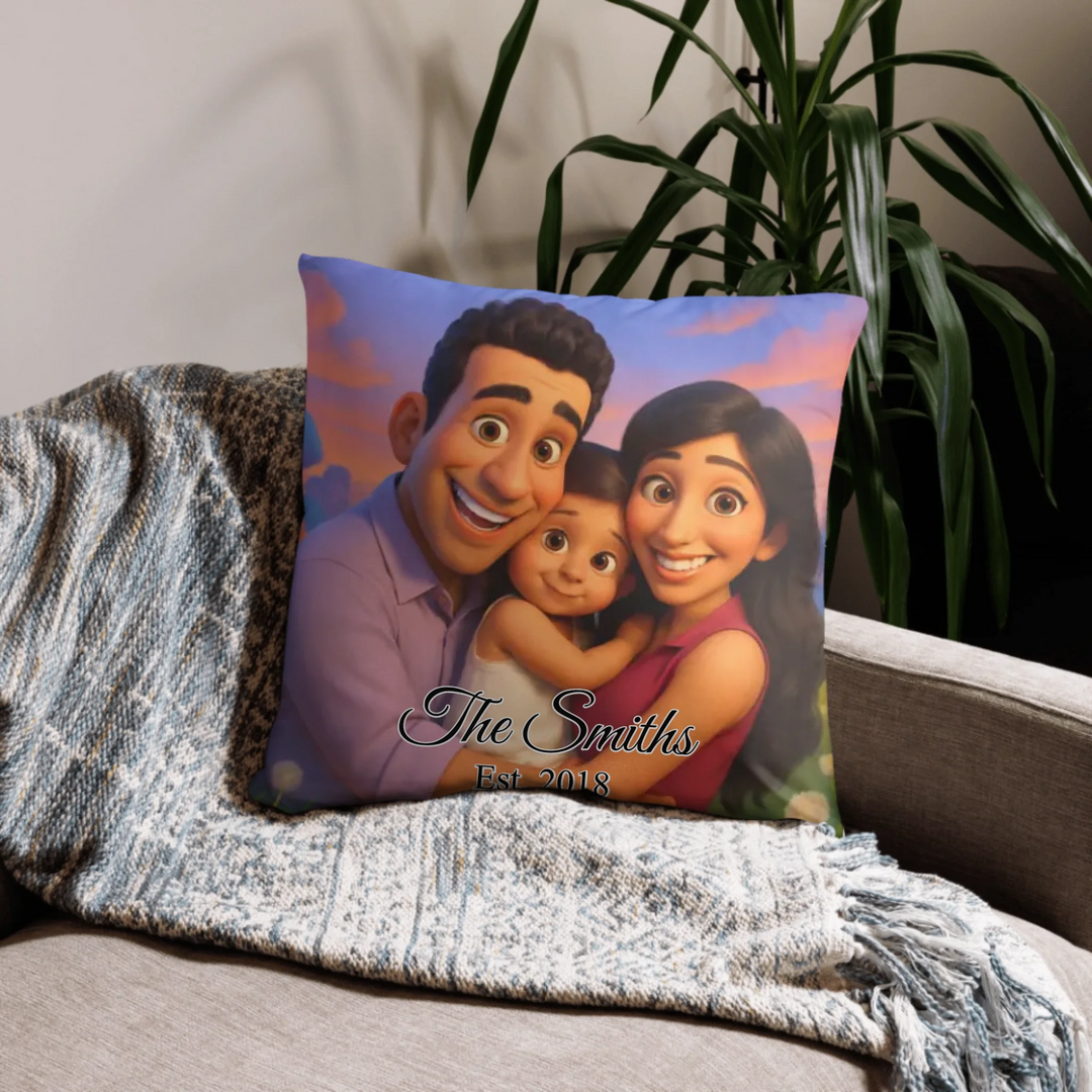 Custom repeating name pillow in black text on beige background — personalized home décor accent with adjustable text color and style-ARTFULANE