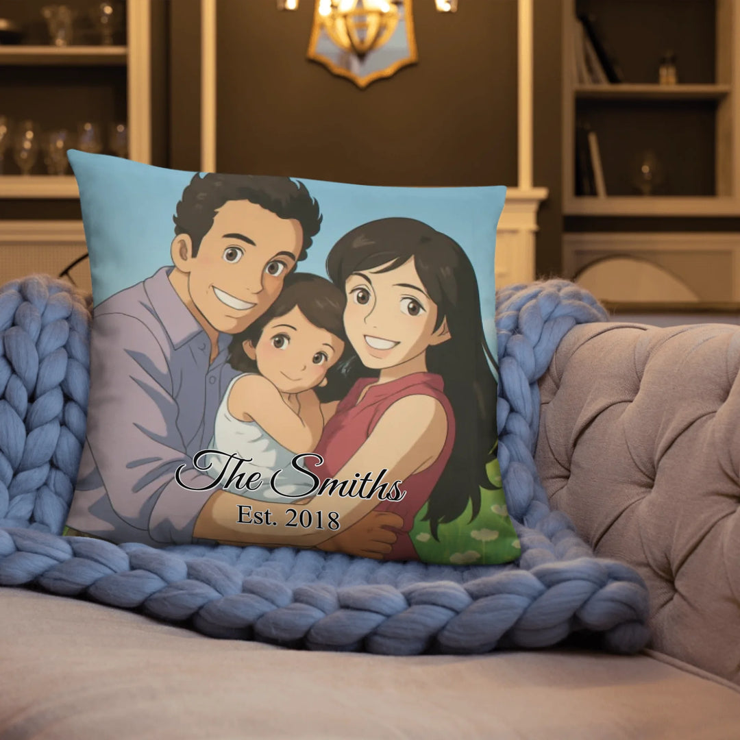 Custom repeating name pillow in black text on beige background — personalized home décor accent with adjustable text color and style-ARTFULANE