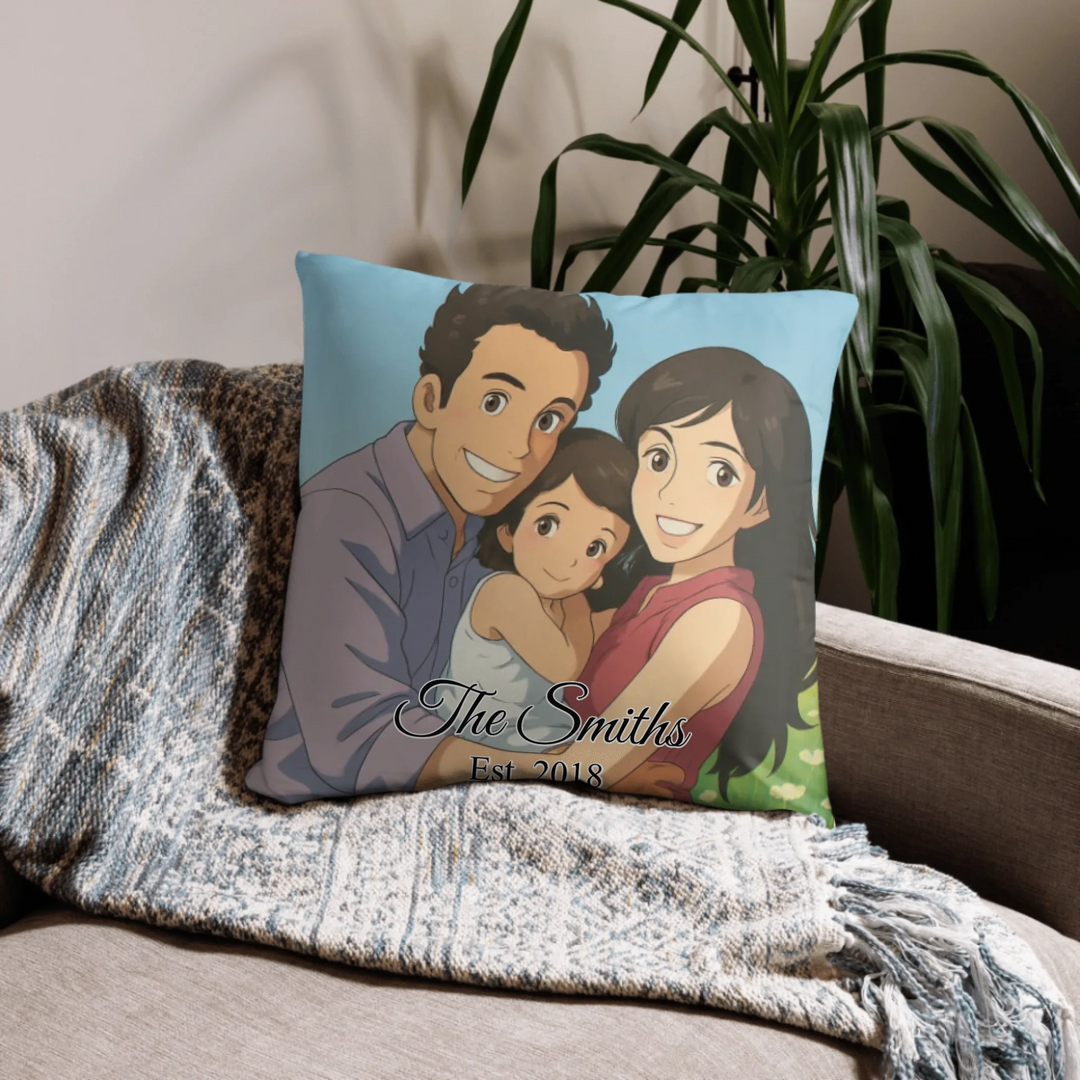 Custom repeating name pillow in black text on beige background — personalized home décor accent with adjustable text color and style-ARTFULANE