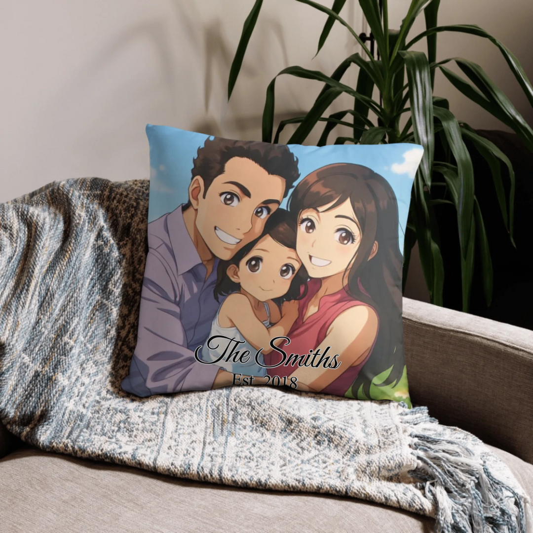 Custom repeating name pillow in black text on beige background — personalized home décor accent with adjustable text color and style-ARTFULANE