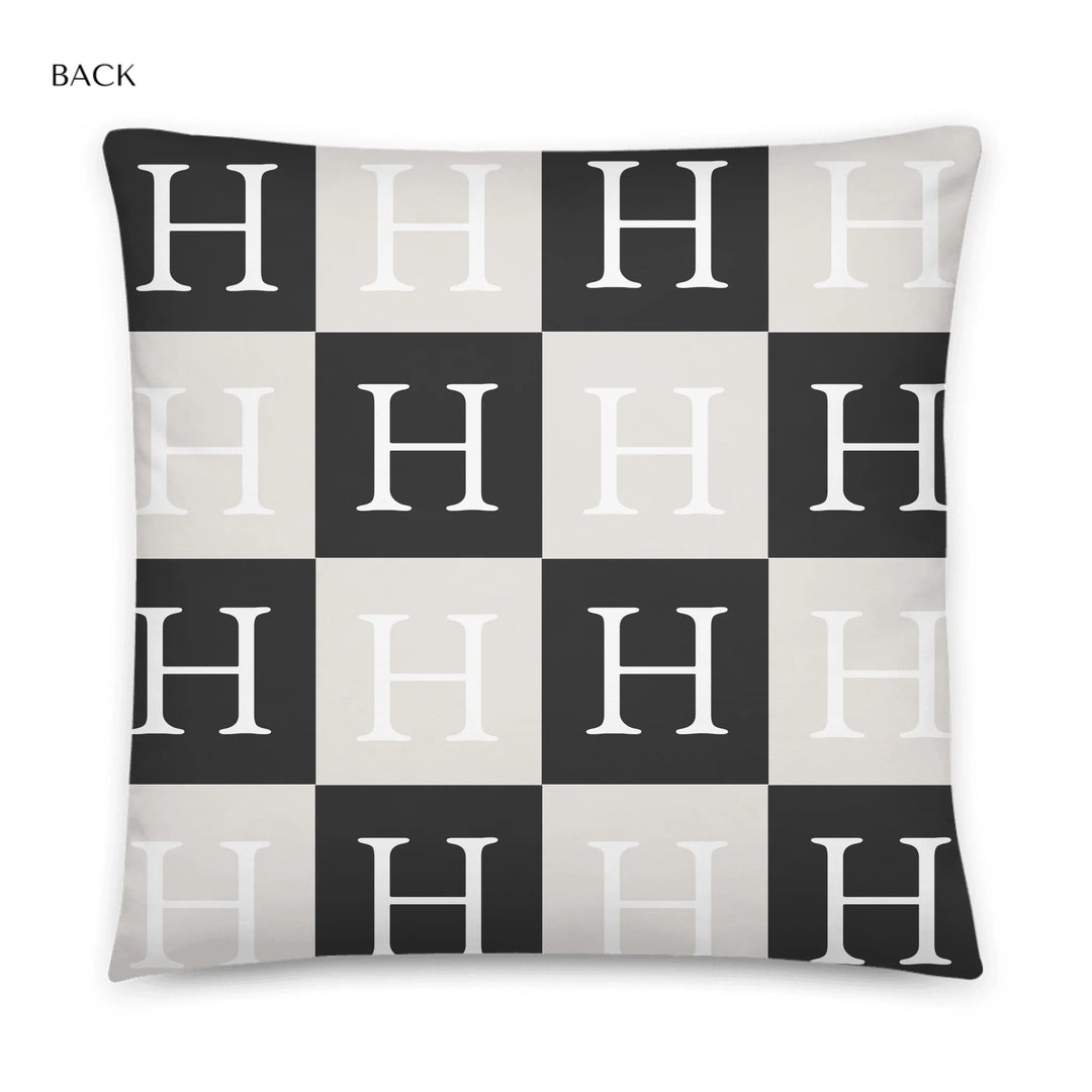 Custom repeating name pillow in black text on beige background — personalized home décor accent with adjustable text color and style-ARTFULANE