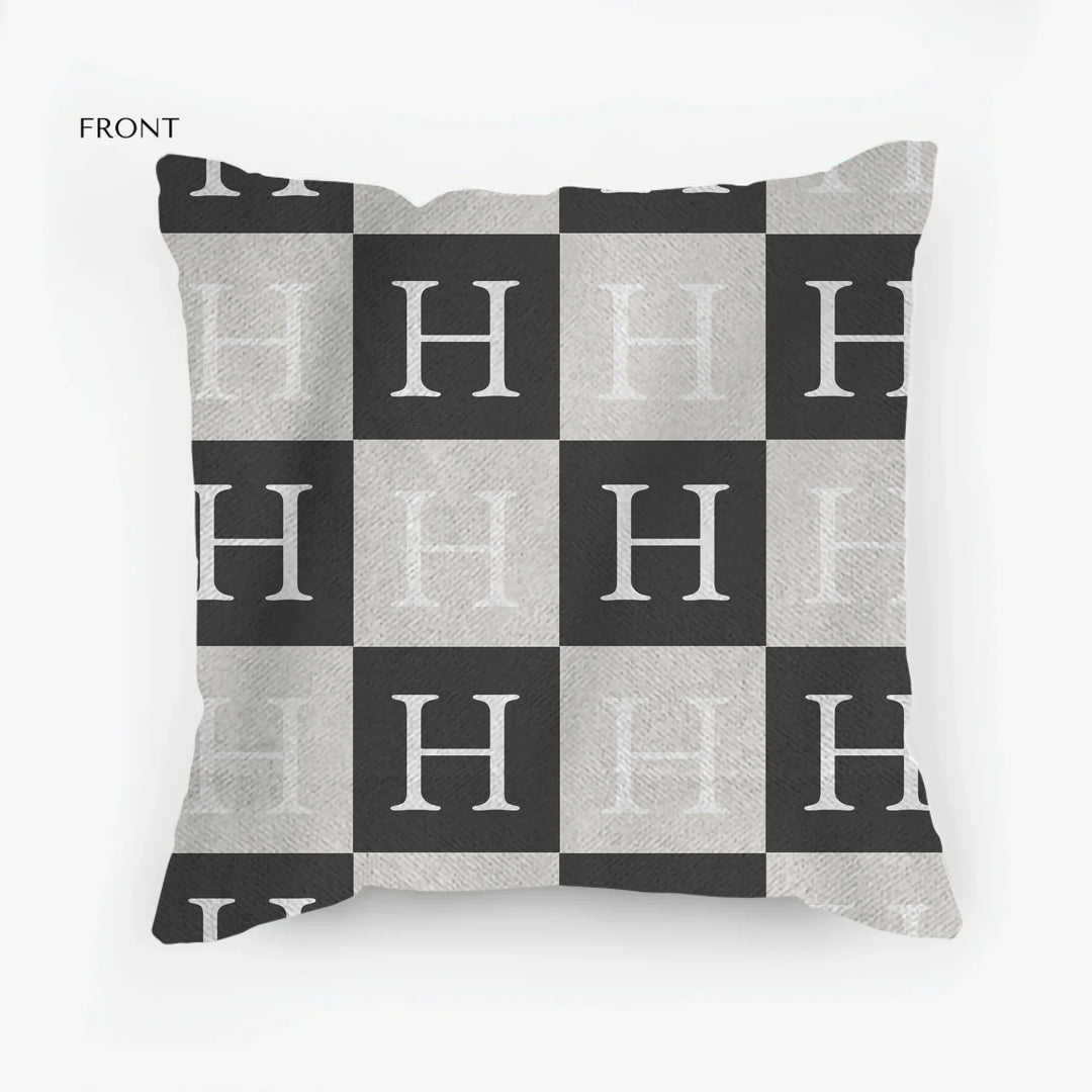 Custom Checkered Initial Pillows - Throw, Suede, Lumbar, Woven & Outdoor Pillows